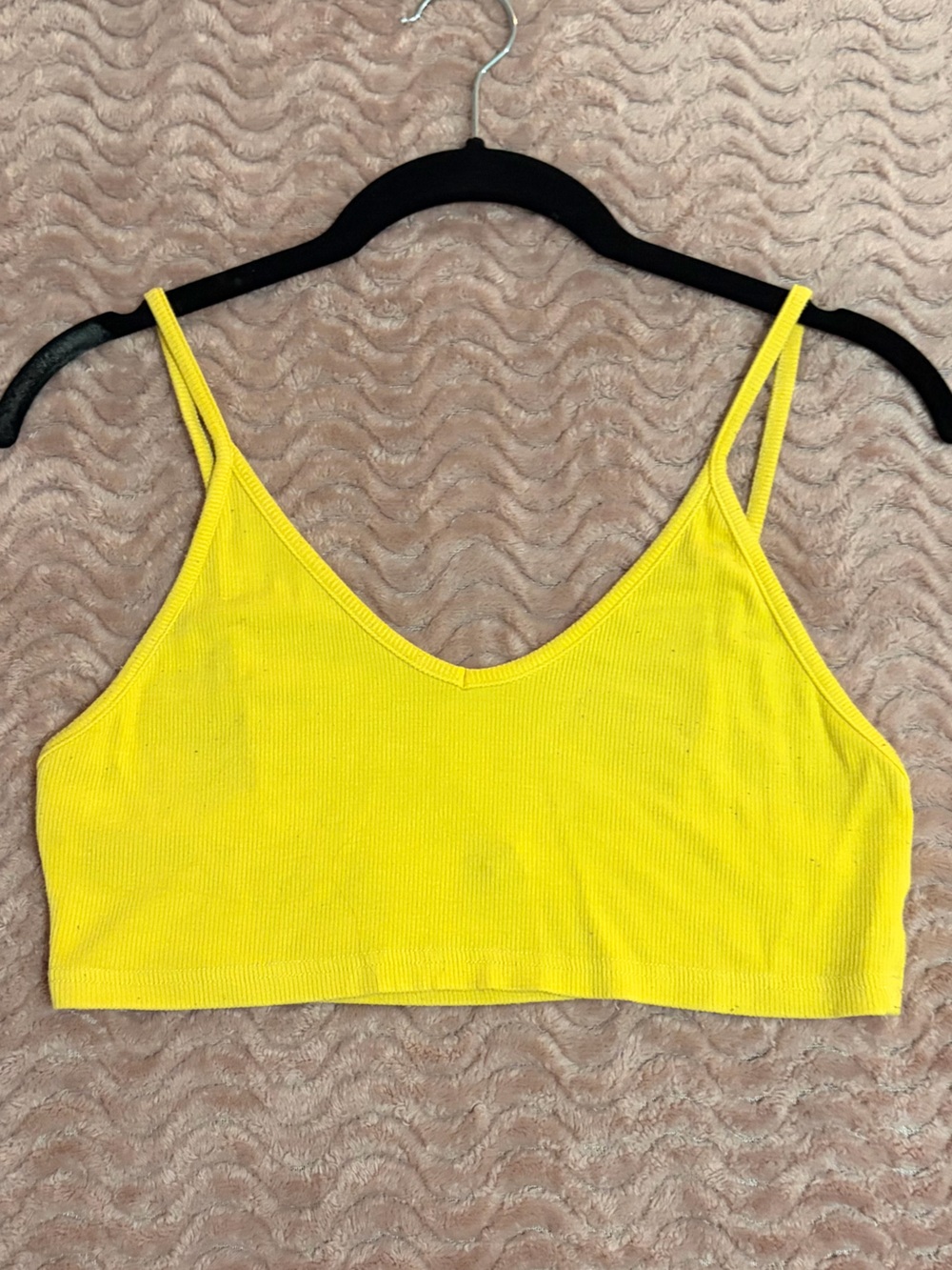 SHEIN Yellow Ribbed V-Neck Crop Top